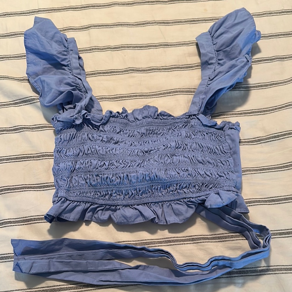 Altar’d Stats Smocked Ruffled Tank Top with Tie back Small